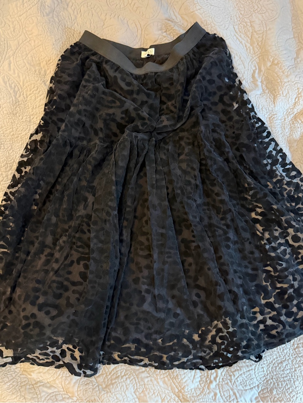 Black Sheer Leopard-Print Midi Skirt -masi